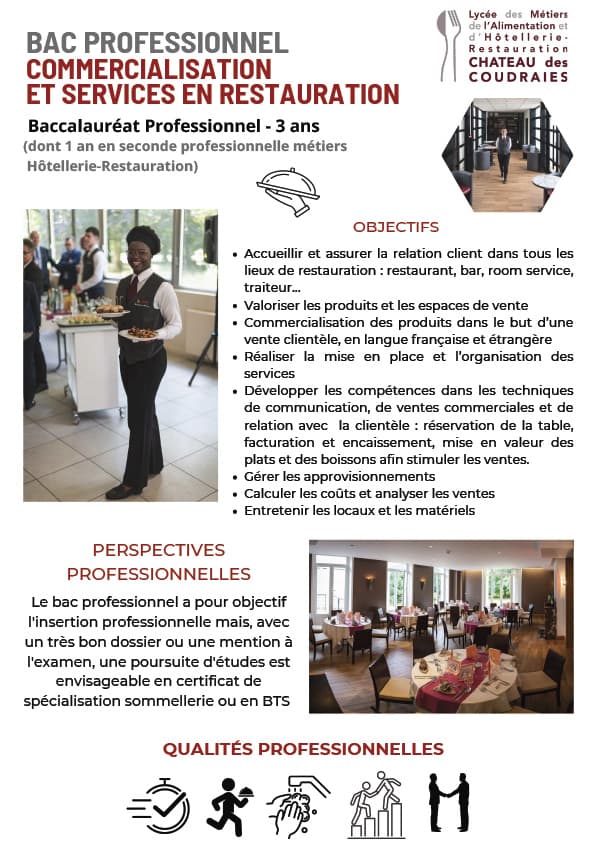 fiche métier BAC PRO CSR Flyer Lycée Hôtelier d'Étiolles