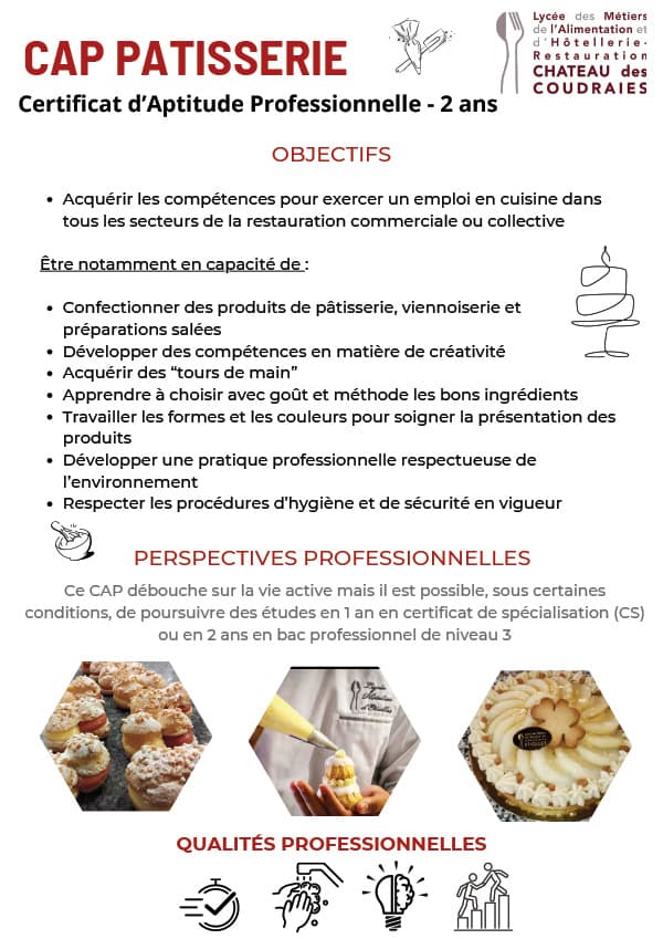 Fiche métier CAP Pâtisserie Flyer Lycée Hôtelier d'Étiolles