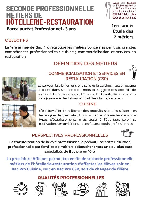 définition de la seconde famille des métiers hotellerie restauration Flyer Lycée Hôtelier d'Étiolles