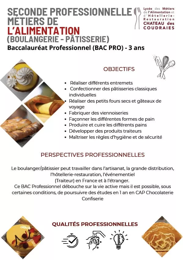 Fiche métier Bac Pro Boulangerie - Pâtisserie Flyer Lycée Hôtelier d'Étiolles