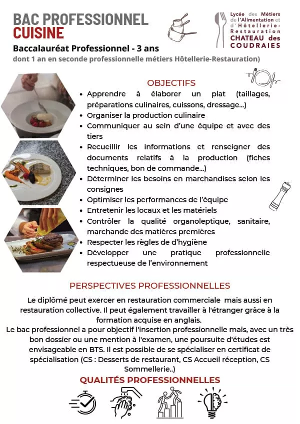 fiche métion BAC PRO Cuisine Flyer Lycée Hôtelier d'Étiolles